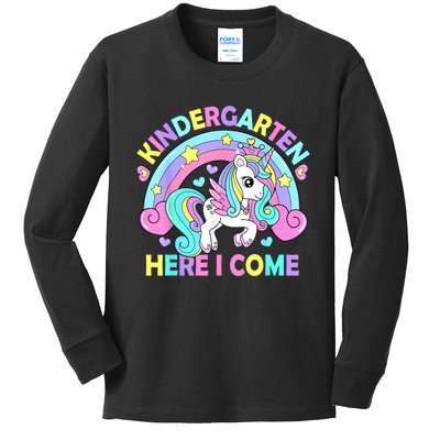 Kindergarten Here I Come Funny Unicorn Girl Back To School Kids Long Sleeve Shirt