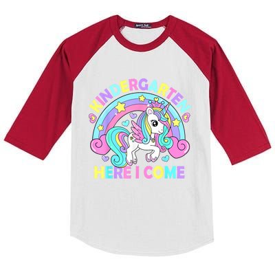 Kindergarten Here I Come Funny Unicorn Girl Back To School Kids Colorblock Raglan Jersey