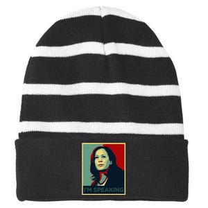 Kamala Harris Im Speaking Quote Joe Biden 2024 Striped Beanie with Solid Band