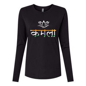 Kamala Harris Indian Roots Hindi Lotus Womens Cotton Relaxed Long Sleeve T-Shirt