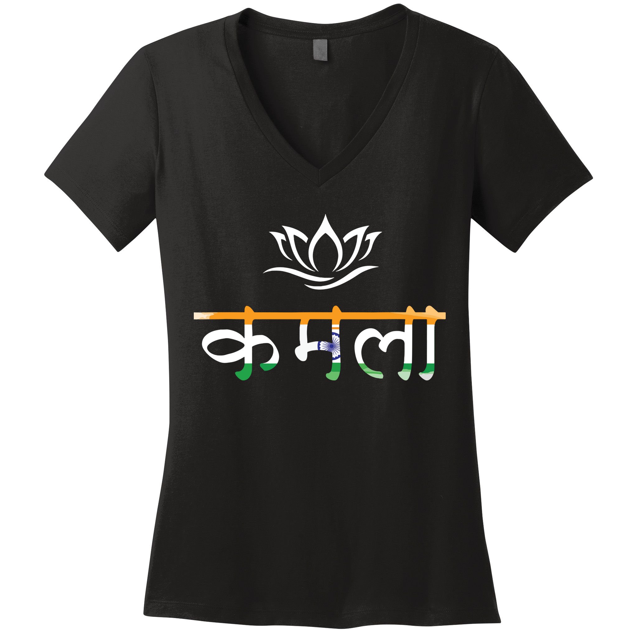 Kamala Harris Indian Roots Hindi Lotus Women's V-Neck T-Shirt