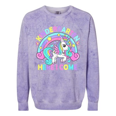 Kindergarten Here I Come Funny Unicorn Girls Back To School Colorblast Crewneck Sweatshirt