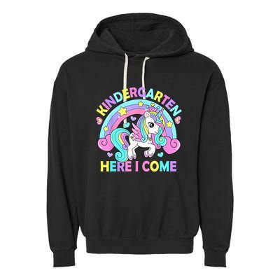 Kindergarten Here I Come Funny Unicorn Girls Back To School Garment-Dyed Fleece Hoodie