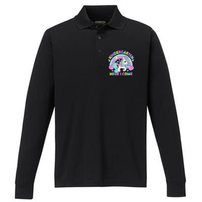 Kindergarten Here I Come Funny Unicorn Girls Back To School Performance Long Sleeve Polo