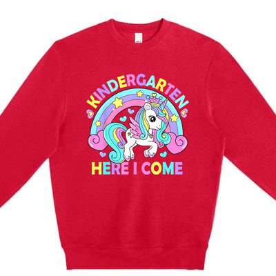 Kindergarten Here I Come Funny Unicorn Girls Back To School Premium Crewneck Sweatshirt