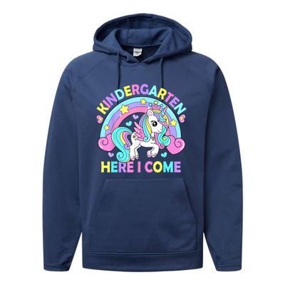 Kindergarten Here I Come Funny Unicorn Girls Back To School Performance Fleece Hoodie