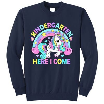 Kindergarten Here I Come Funny Unicorn Girls Back To School Tall Sweatshirt