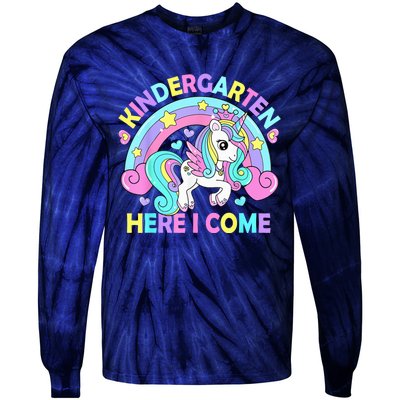 Kindergarten Here I Come Funny Unicorn Girls Back To School Tie-Dye Long Sleeve Shirt