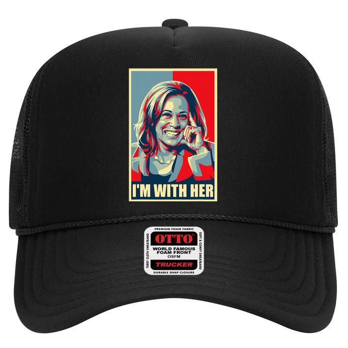 Kamala Harris IM With Her Harris 2024 President Election High Crown Mesh Back Trucker Hat