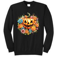 Kawaii Halloween Jack O Lantern With Pumpkin And Flowers Sweatshirt