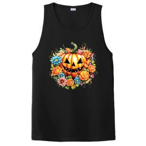 Kawaii Halloween Jack O Lantern With Pumpkin And Flowers PosiCharge Competitor Tank