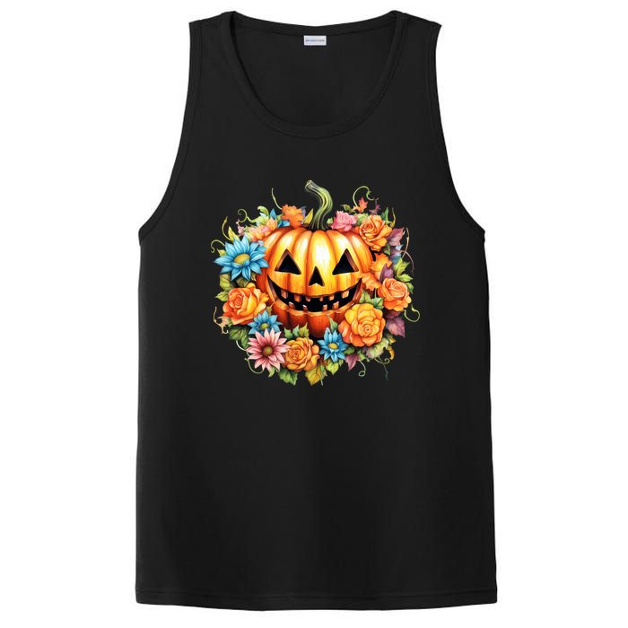 Kawaii Halloween Jack O Lantern With Pumpkin And Flowers PosiCharge Competitor Tank