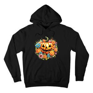 Kawaii Halloween Jack O Lantern With Pumpkin And Flowers Tall Hoodie