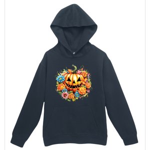 Kawaii Halloween Jack O Lantern With Pumpkin And Flowers Urban Pullover Hoodie