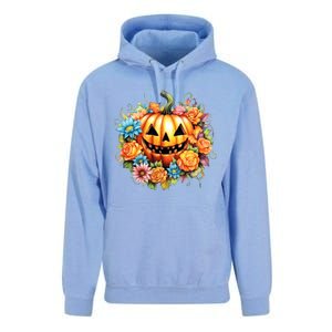 Kawaii Halloween Jack O Lantern With Pumpkin And Flowers Unisex Surf Hoodie