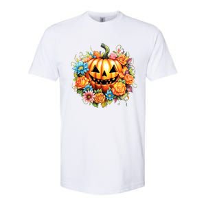 Kawaii Halloween Jack O Lantern With Pumpkin And Flowers Softstyle CVC T-Shirt