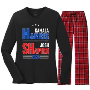 Kamala Harris Josh Shapiro 2024 Funny Harris Shapiro 24 Women's Long Sleeve Flannel Pajama Set 