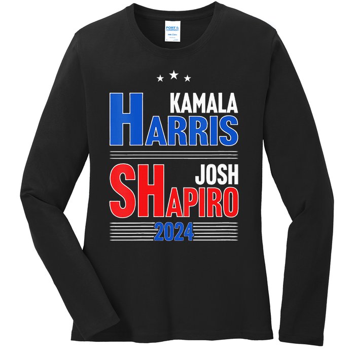 Kamala Harris Josh Shapiro 2024 Funny Harris Shapiro 24 Ladies Long Sleeve Shirt