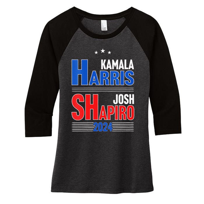 Kamala Harris Josh Shapiro 2024 Funny Harris Shapiro 24 Women's Tri-Blend 3/4-Sleeve Raglan Shirt