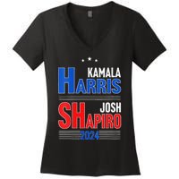 Kamala Harris Josh Shapiro 2024 Funny Harris Shapiro 24 Women's V-Neck T-Shirt