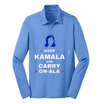 Kamala Harris Keep Kamala And Carry Onala Democrat Liberal Silk Touch Performance Long Sleeve Polo