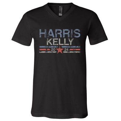 Kamala Harris Kelly 2024 Retro Grunge Harris Kelly 2024 V-Neck T-Shirt