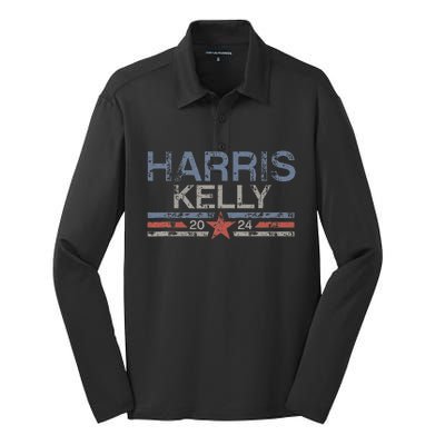 Kamala Harris Kelly 2024 Retro Grunge Harris Kelly 2024 Silk Touch Performance Long Sleeve Polo