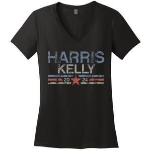 Kamala Harris Kelly 2024 Retro Grunge Harris Kelly 2024 Women's V-Neck T-Shirt