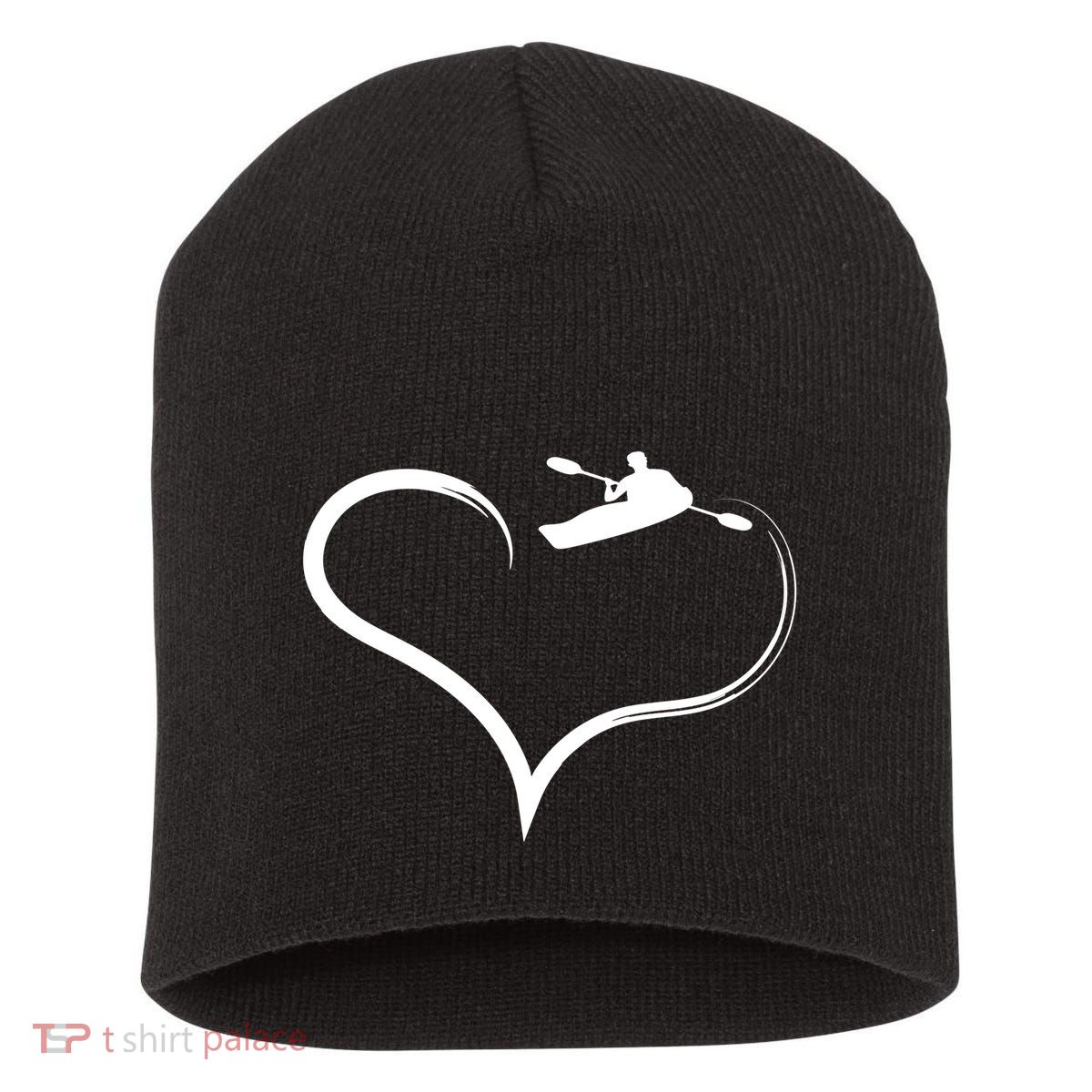 Kayaking Heart Kayak Gift Short Acrylic Beanie