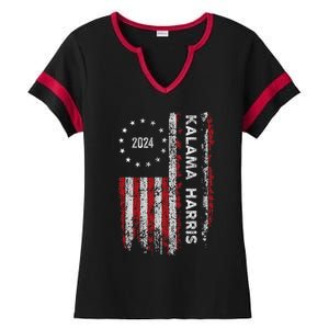 Kamala Harris Kamala 2024 Us Flag Democratic President Ladies Halftime Notch Neck Tee