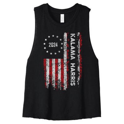 Kamala Harris Kamala 2024 Us Flag Democratic President Women's Racerback Cropped Tank