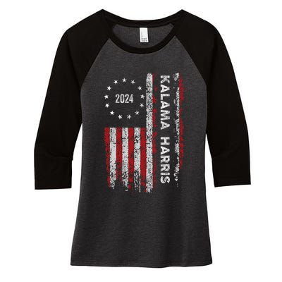 Kamala Harris Kamala 2024 Us Flag Democratic President Women's Tri-Blend 3/4-Sleeve Raglan Shirt