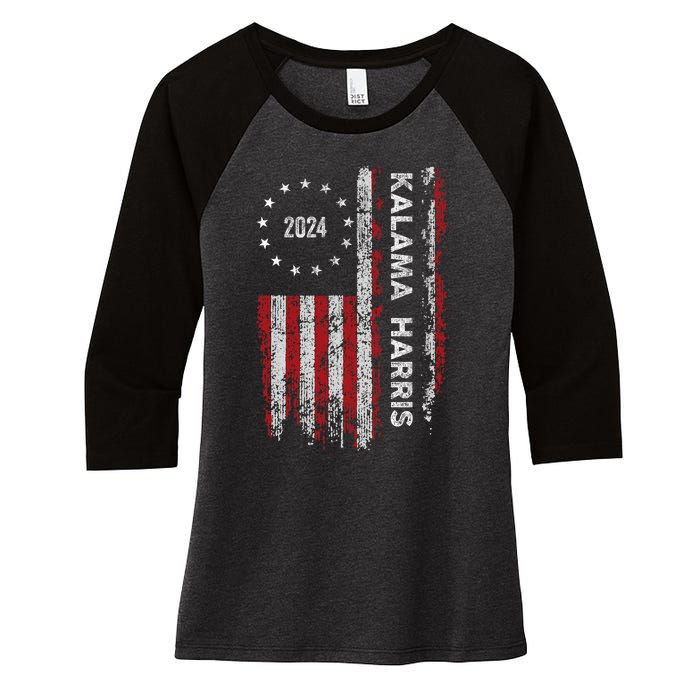 Kamala Harris Kamala 2024 Us Flag Democratic President Women's Tri-Blend 3/4-Sleeve Raglan Shirt