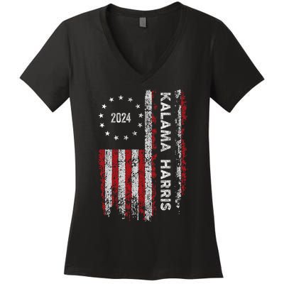 Kamala Harris Kamala 2024 Us Flag Democratic President Women's V-Neck T-Shirt