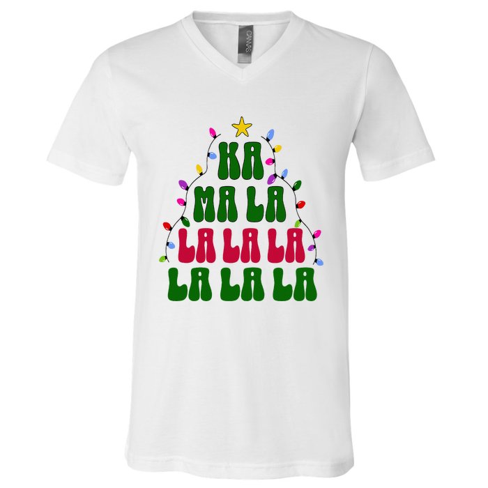 Kamala Harris Ka Ma La La La Christmas Tree Xmas Carol V-Neck T-Shirt