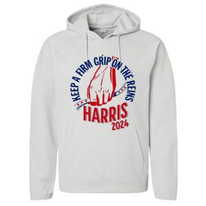 Kamala Harris Keep A Firm Grip On The Reins 2024 Us Election Performance Fleece Hoodie