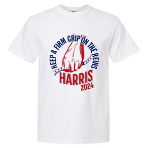 Kamala Harris Keep A Firm Grip On The Reins 2024 Us Election Garment-Dyed Heavyweight T-Shirt