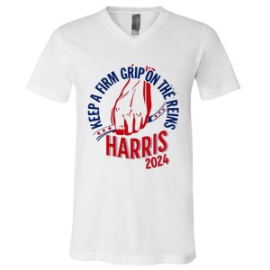 Kamala Harris Keep A Firm Grip On The Reins 2024 Us Election V-Neck T-Shirt