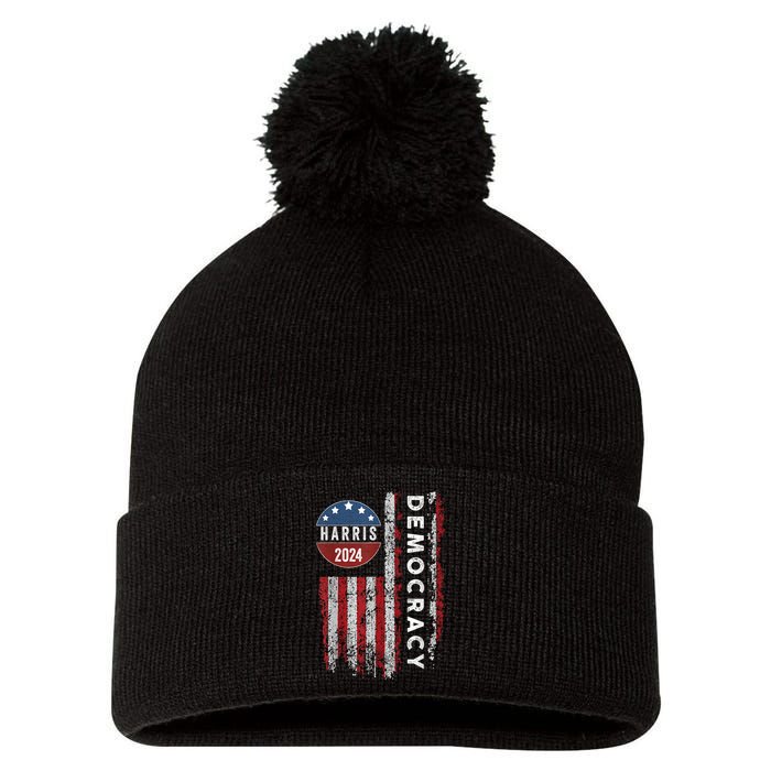 Kamala Harris Kamala 2024 Us Flag Democratic President Pom Pom 12in Knit Beanie