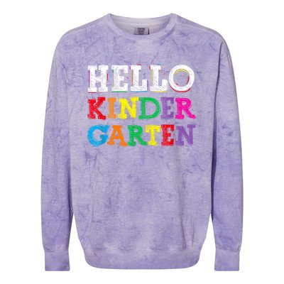 Kids Hello Kindergarten Back To School First Day Colorblast Crewneck Sweatshirt