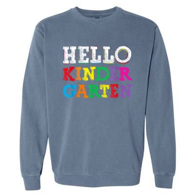 Kids Hello Kindergarten Back To School First Day Garment-Dyed Sweatshirt