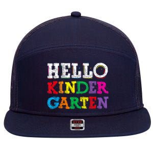 Kids Hello Kindergarten Back To School First Day 7 Panel Mesh Trucker Snapback Hat