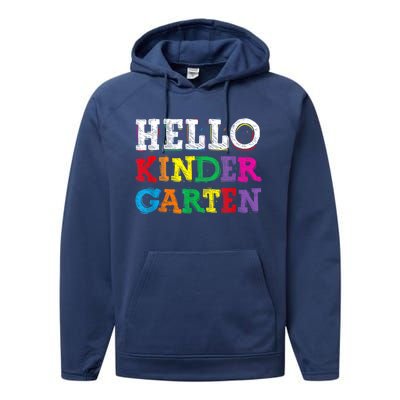 Kids Hello Kindergarten Back To School First Day Performance Fleece Hoodie