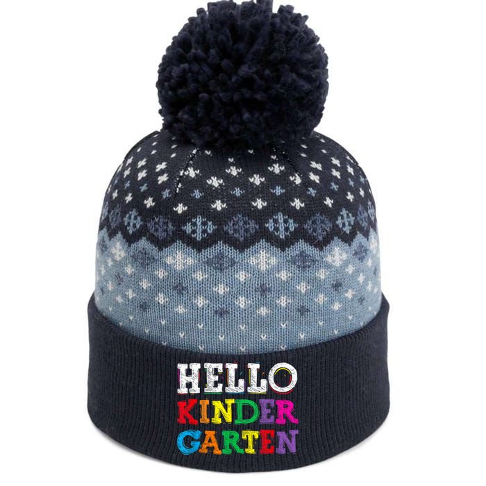 Kids Hello Kindergarten Back To School First Day The Baniff Cuffed Pom Beanie