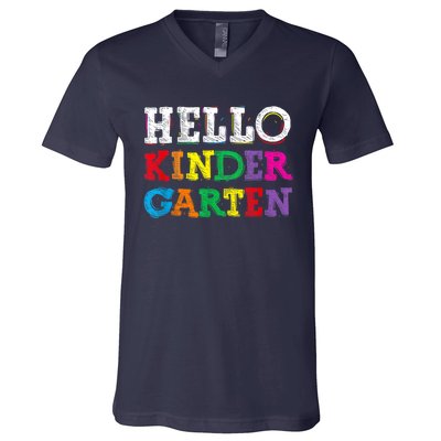 Kids Hello Kindergarten Back To School First Day V-Neck T-Shirt