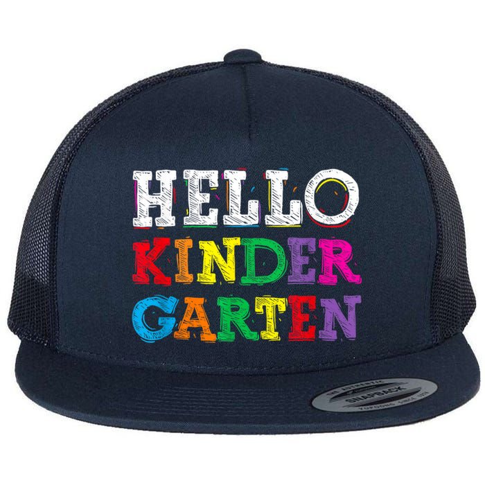 Kids Hello Kindergarten Back To School First Day Flat Bill Trucker Hat