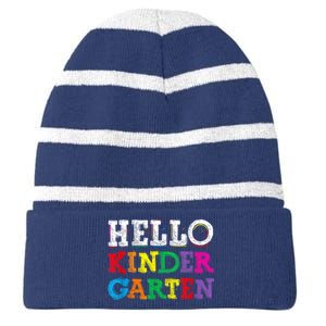 Kids Hello Kindergarten Back To School First Day Striped Beanie with Solid Band