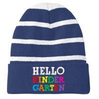 Kids Hello Kindergarten Back To School First Day Striped Beanie with Solid Band