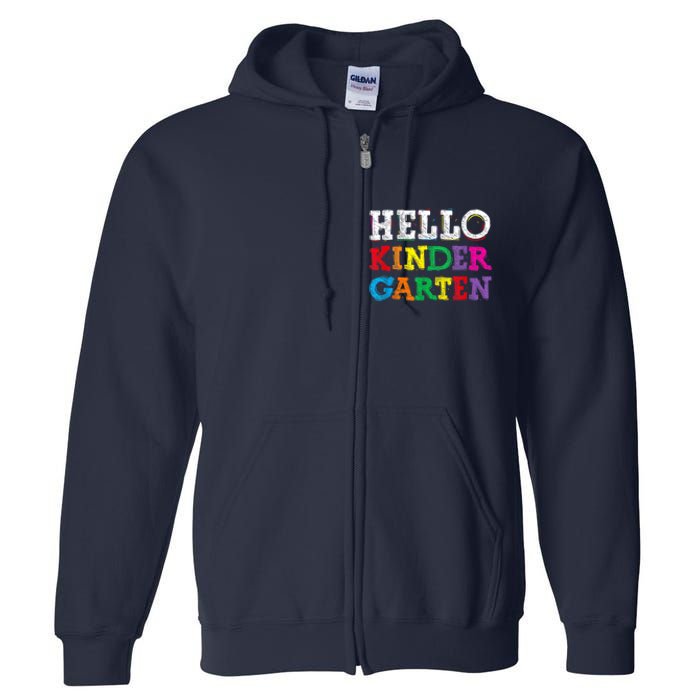 Kids Hello Kindergarten Back To School First Day Full Zip Hoodie