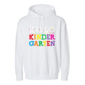 Kids Hello Kindergarten Back To School First Day Garment-Dyed Fleece Hoodie